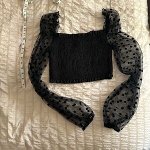 Long Sleeve Tube Top with Mesh Polkadot Arms
